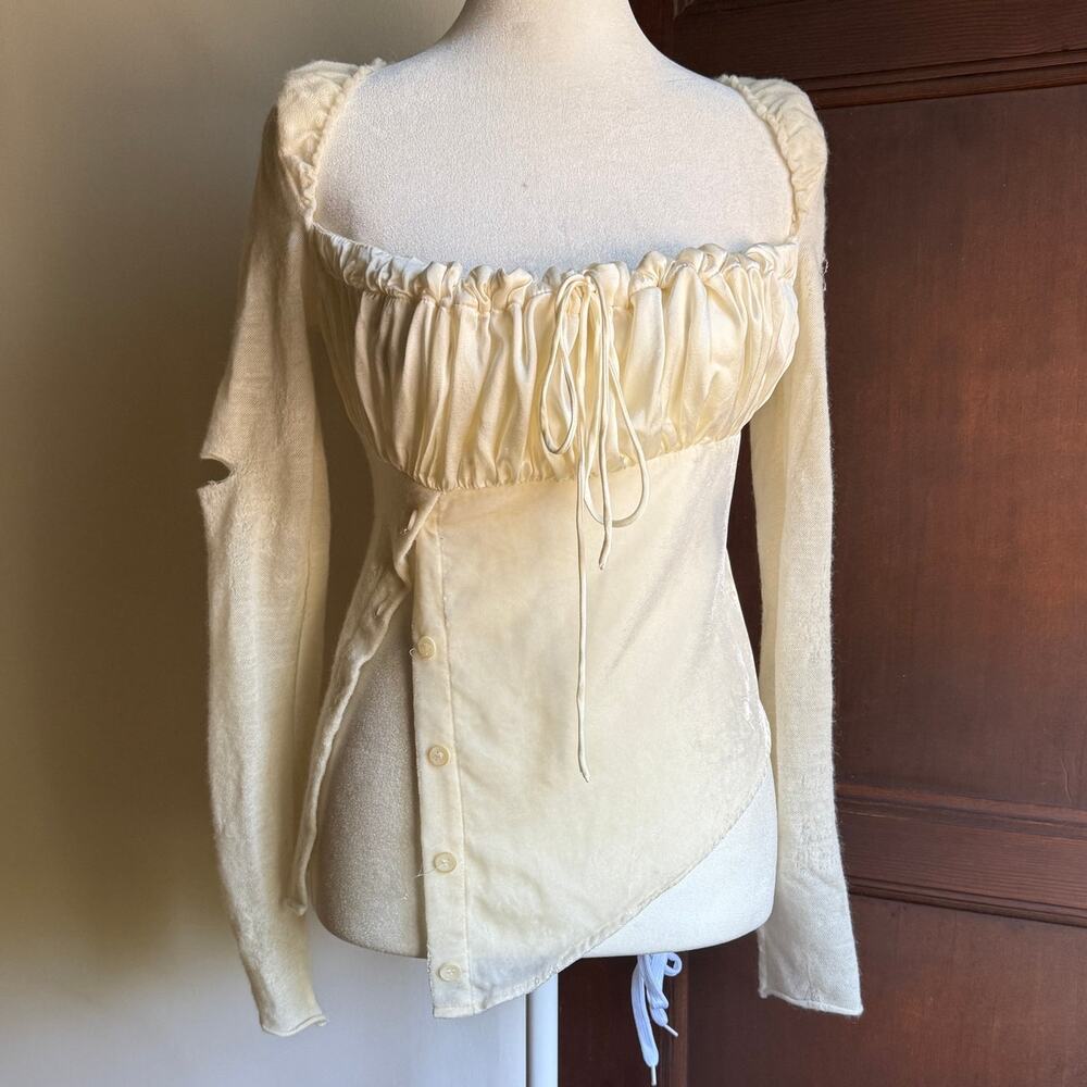 JAGEE CHEN | Cream Velvet and Silk Fairy Grunge Shredded Sweater Top Small